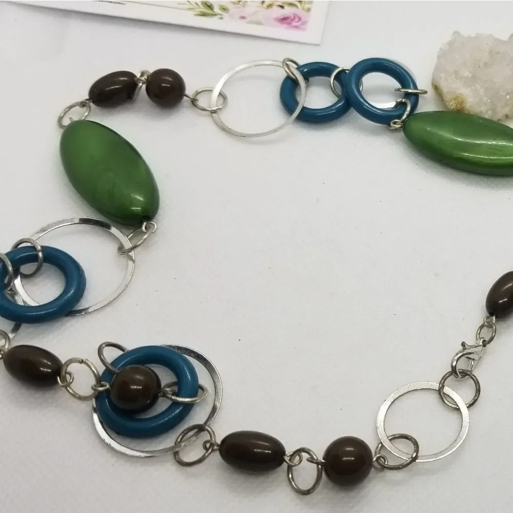 Hippie disco circle link‎ necklace